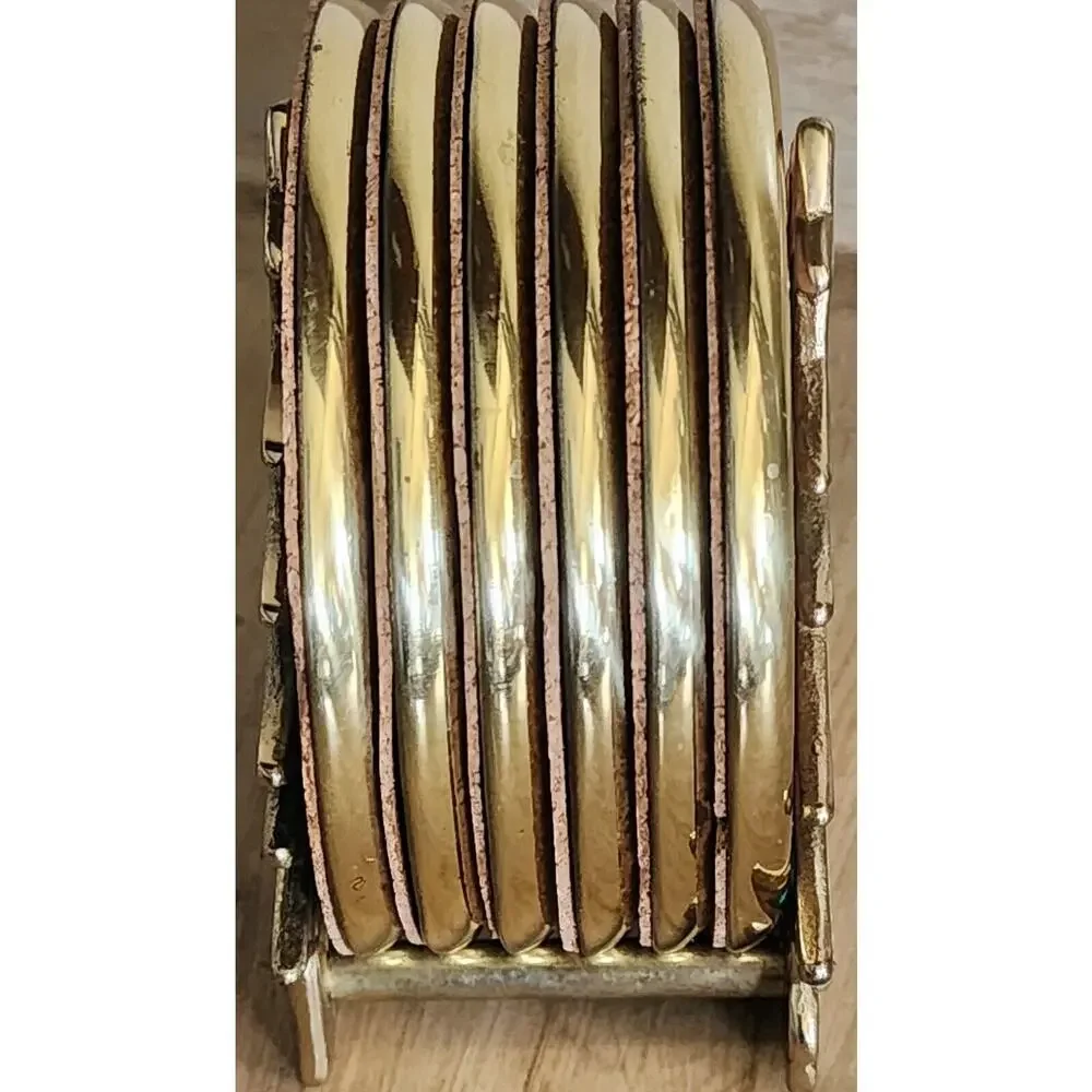 Vintage Christmas Tree Coasters Set of 6 Cork / Metal Trim See Pictures & Desc.